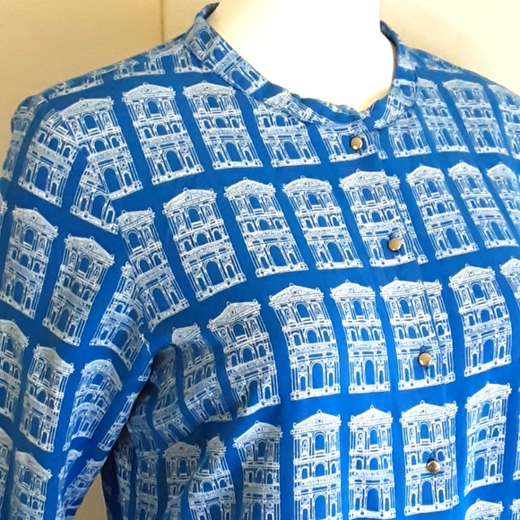 WFORWOMAN Kurta Mandarin Collar Building Print Button Down Tunic Top Sz 10 - Picture 3 of 8